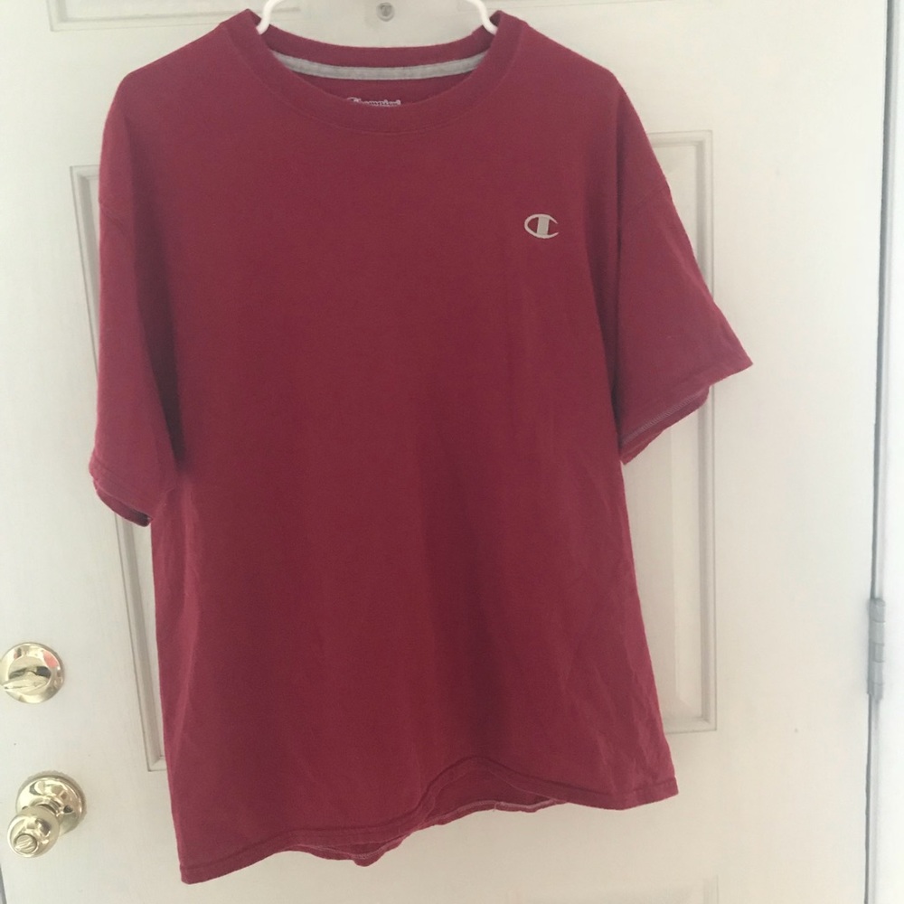 Red champion tee shirt
